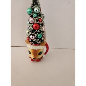 Retro Deer Mug with Sisal Tree Christmas Ornament 6.5"T
